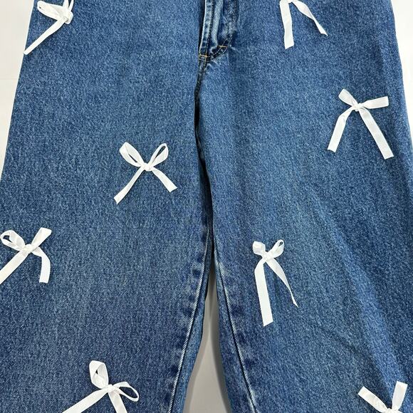 Vintage 90s Bugle Boy Jeans Size 10 High Rise Tapered Leg Upcycled Coquette Bows - Picture 3 of 7